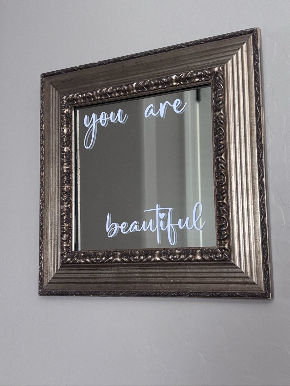 Vintage Wall Mirror “ You are Beautiful”Ornate Frane Boho Shabby Distressed
